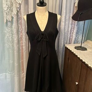 Vintage Alison Ayres Original Black Fit Flare Bonded Linen Dress Size 14